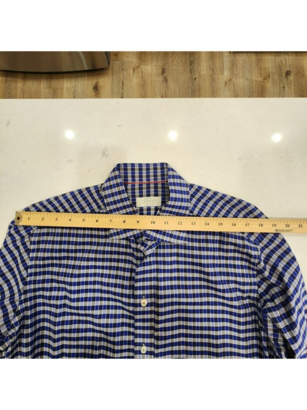 Eton Shirt Contemporary Blue Gray Checked Long Sleeve Button Up Shirt 43 17 - Picture 5 of 8